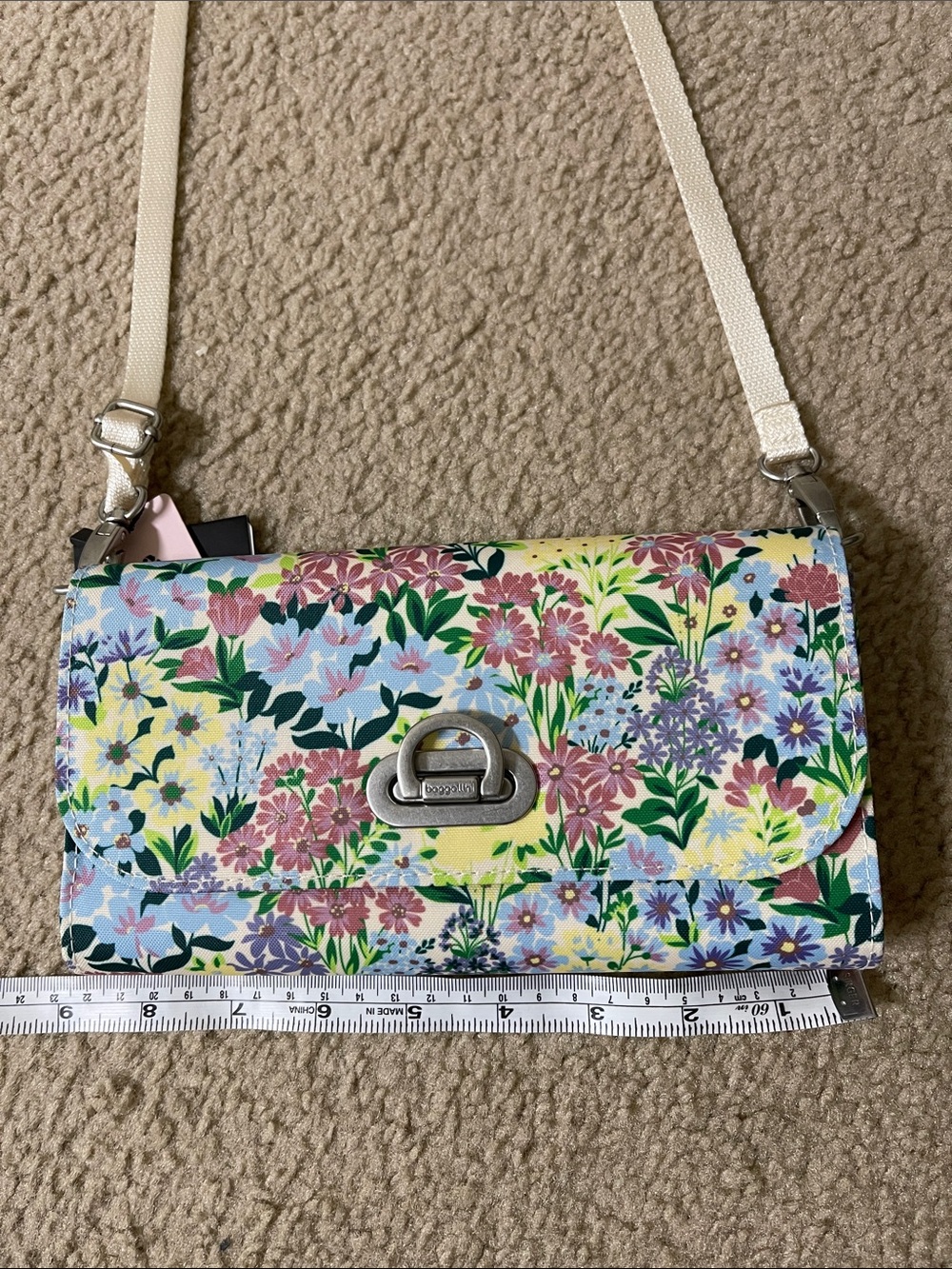 Baggallini Floral Crossbody in Pastel Multi with Cream Strap - Picture 5 of 14